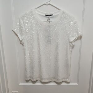 Cable & Gauge White Sequin Short Sleeve Top